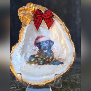 🐾 Festive Dog Christmas Oyster Shell Ornament 🎄